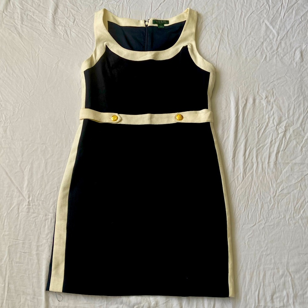 Lauren Ralph Lauren Black and Cream Sleeveless Sheath Dress